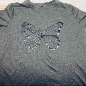 SHEIN Gray Butterfly Print Short Sleeve Tee